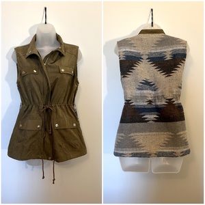 Olive Aztec Western Utility Vest